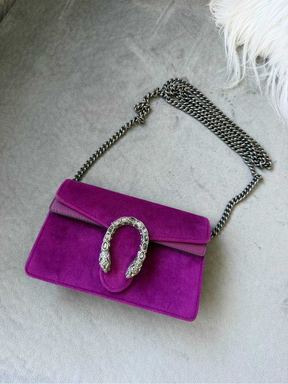Gucci Purple Suede Bag with Silver Chain